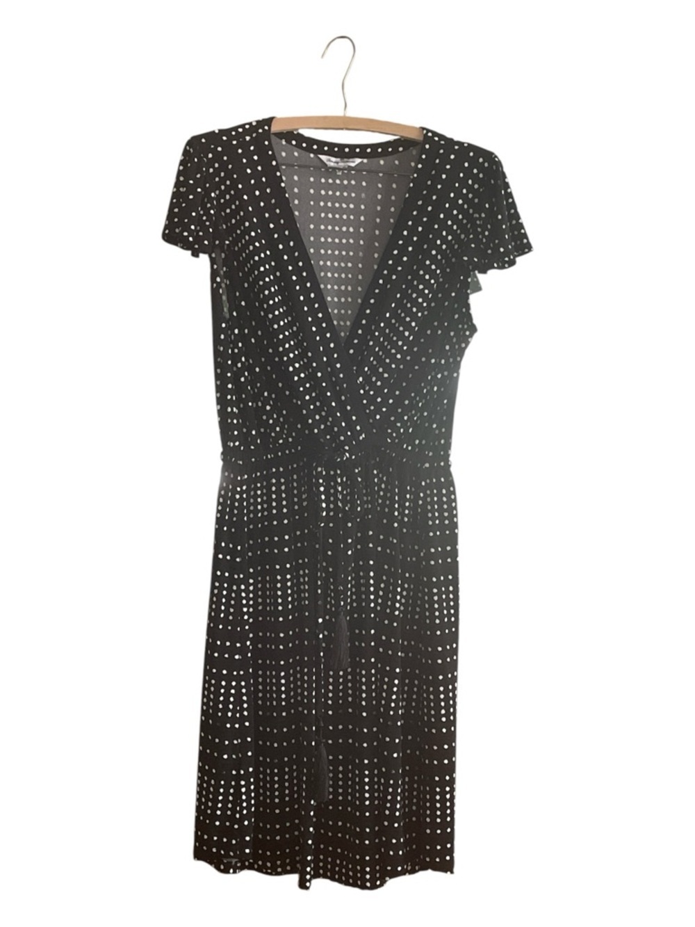 Tommy Bahama Black & White Polka Dot Faux Wrap Midi Dress Size Mediun